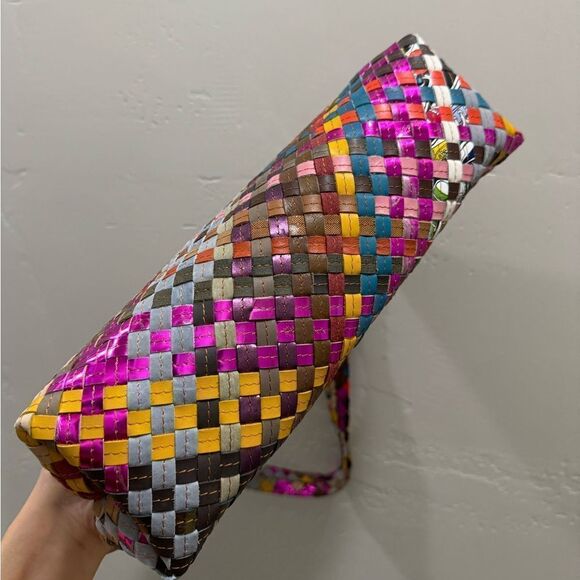 Colorful Woven Leather Handmade Kisslock Metal Frame Handbag, Multi Use Style - Picture 14 of 16